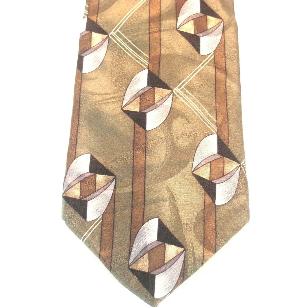 Oleg Cassini 100%  Silk Geometric Design Necktie